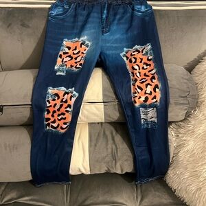 Blue Jeans with Leopard Print Patches